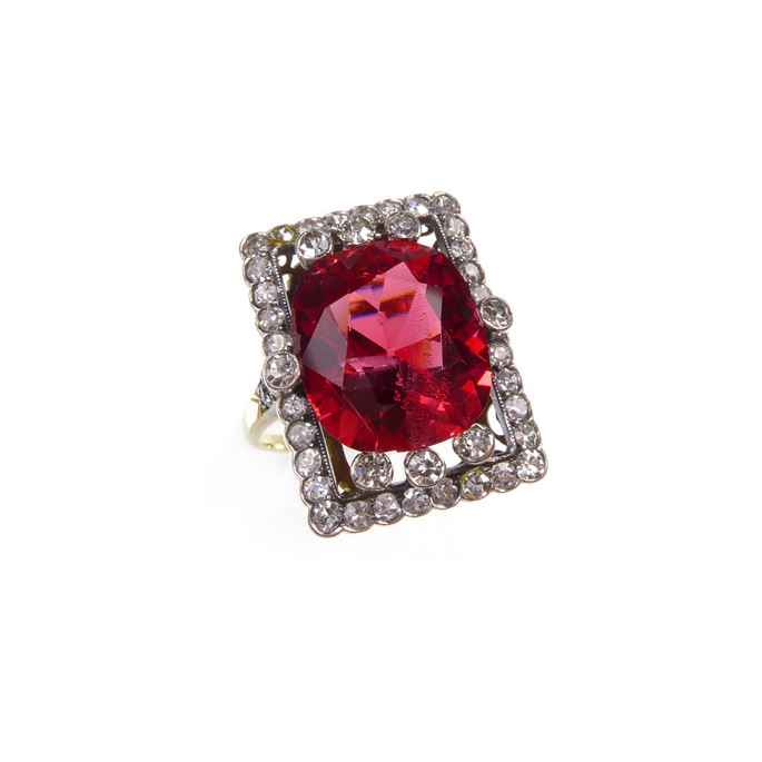 Red spinel and diamond cluster ring with principal cushion cut Burma spinel, 6.90c.t, | MasterArt